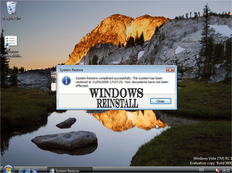 System Restore Service Missing Windows Vista